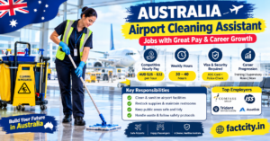 Airport Cleaning Assistant Jobs in Australia – AUD $25–32/hour – 30–40 hours/week – Clean airport facilities, restock supplies & maintain public areas