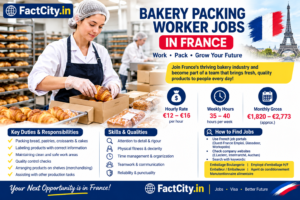 Bakery Packing Worker Jobs in France – €12–16/hour – 35–40 hours/week – Pack baked goods, label products & maintain clean work areas.