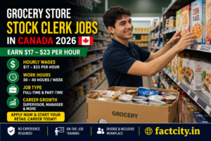 Grocery Store Stock Clerk Jobs in Canada – CAD $17–$23/hour – 30–40 hours/week – Restock shelves, organize products & check inventory.