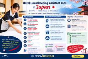 Hotel Housekeeping Assistant Jobs in Japan – ¥1,100–¥1,500/hour – 30–40 hours/week – Clean rooms, change bedding & restock supplies.