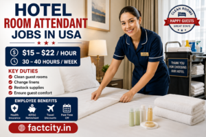 Hotel Room Attendant Jobs in the United States – $15–22/hour – 30–40 hours/week – Clean guest rooms, change linens & restock supplies.