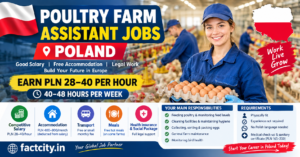 Poultry Farm Assistant Jobs in Poland – PLN 28–40/hour – 40–48 hours/week – Feed poultry, clean facilities & collect eggs.
