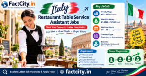 Restaurant Table Service Assistant Jobs in Italy – €9–13/hour – 30–40 hours/week – Prepare tables, clear dishes & assist restaurant staff.