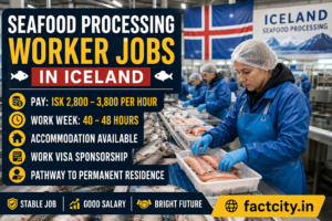 Seafood Processing Worker Jobs in Iceland – ISK 2,800–3,800/hour – 40–48 hours/week – Sort seafood, pack products & clean processing areas.