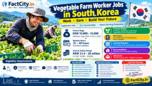 Vegetable Farm Worker Jobs in South Korea – KRW 10,000–13,000/hour – 35–40 hours/week – Plant vegetables, harvest crops & maintain farm areas.
